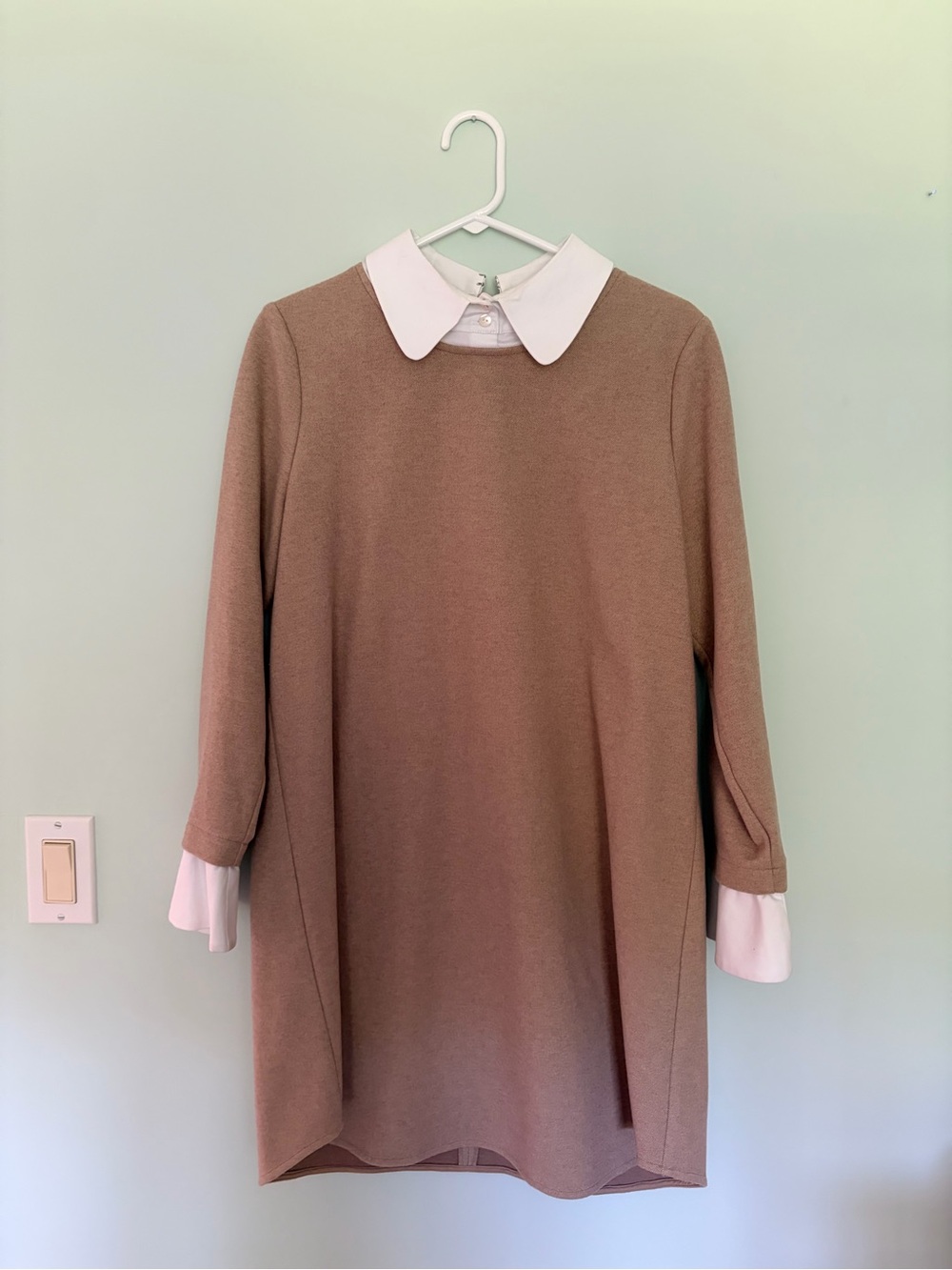 Tuckernuck Taupe Shift Dress with White Collar and Cuffs